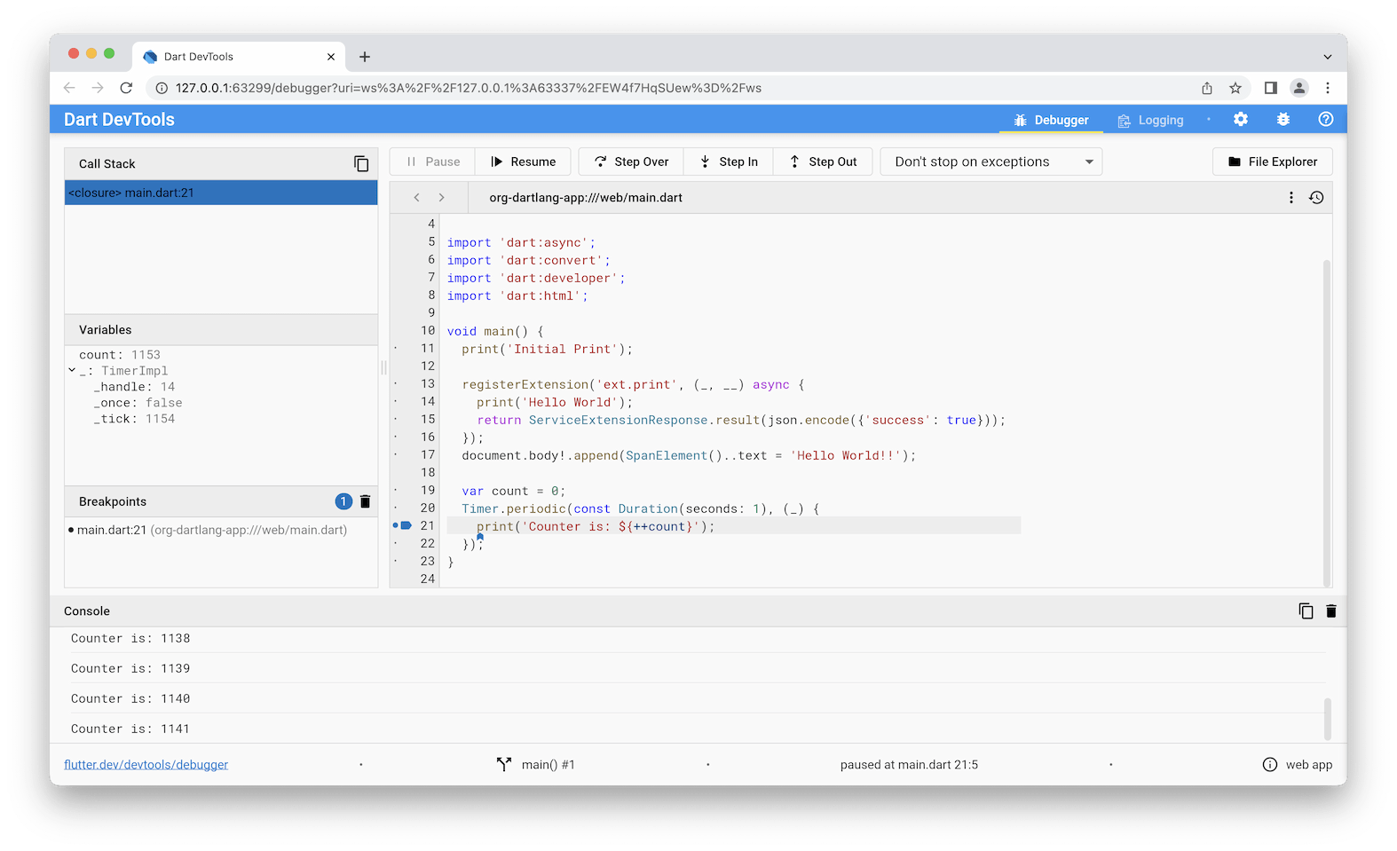 Debugging Dart web apps Dart