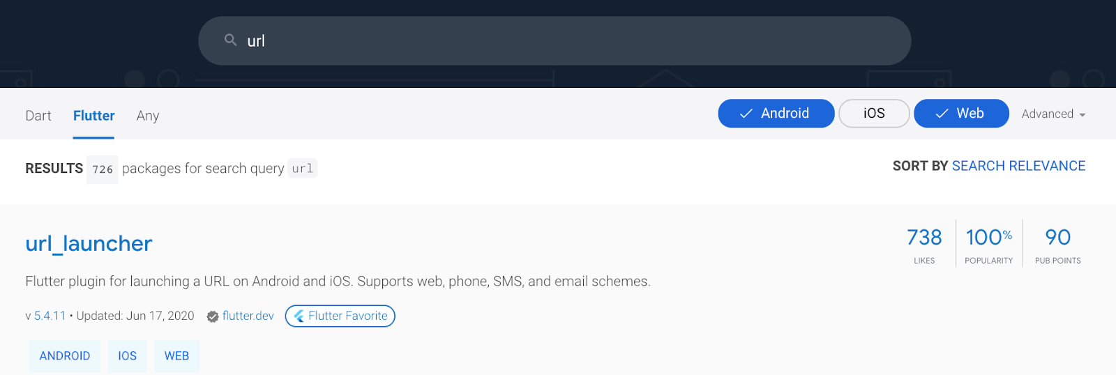 Platform filters in search