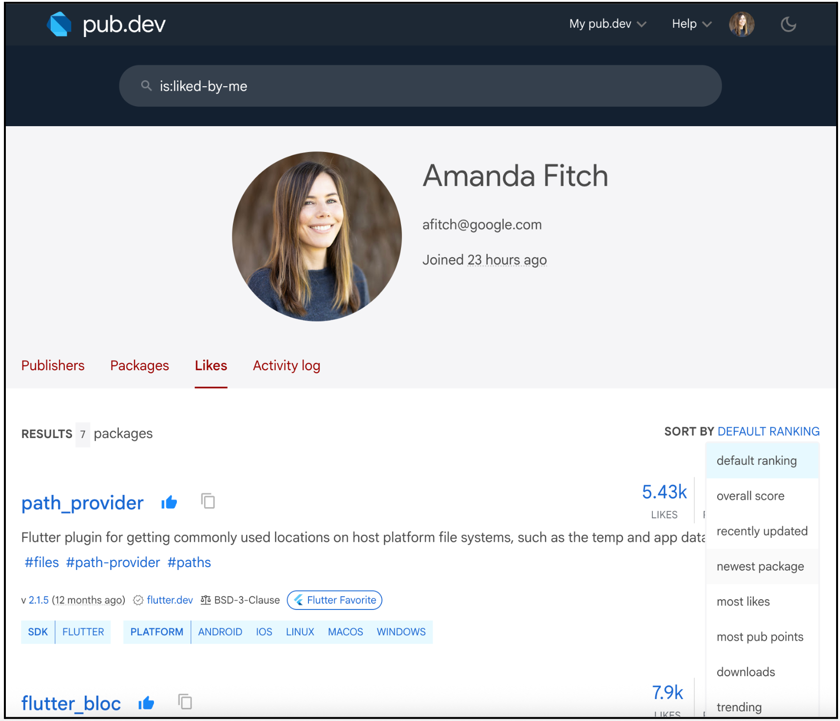 Search, sort, and unlike support for your favorite packages in your Likes tab