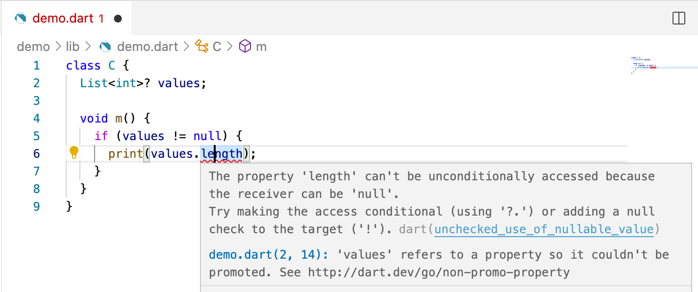 Dart diagnostic messages